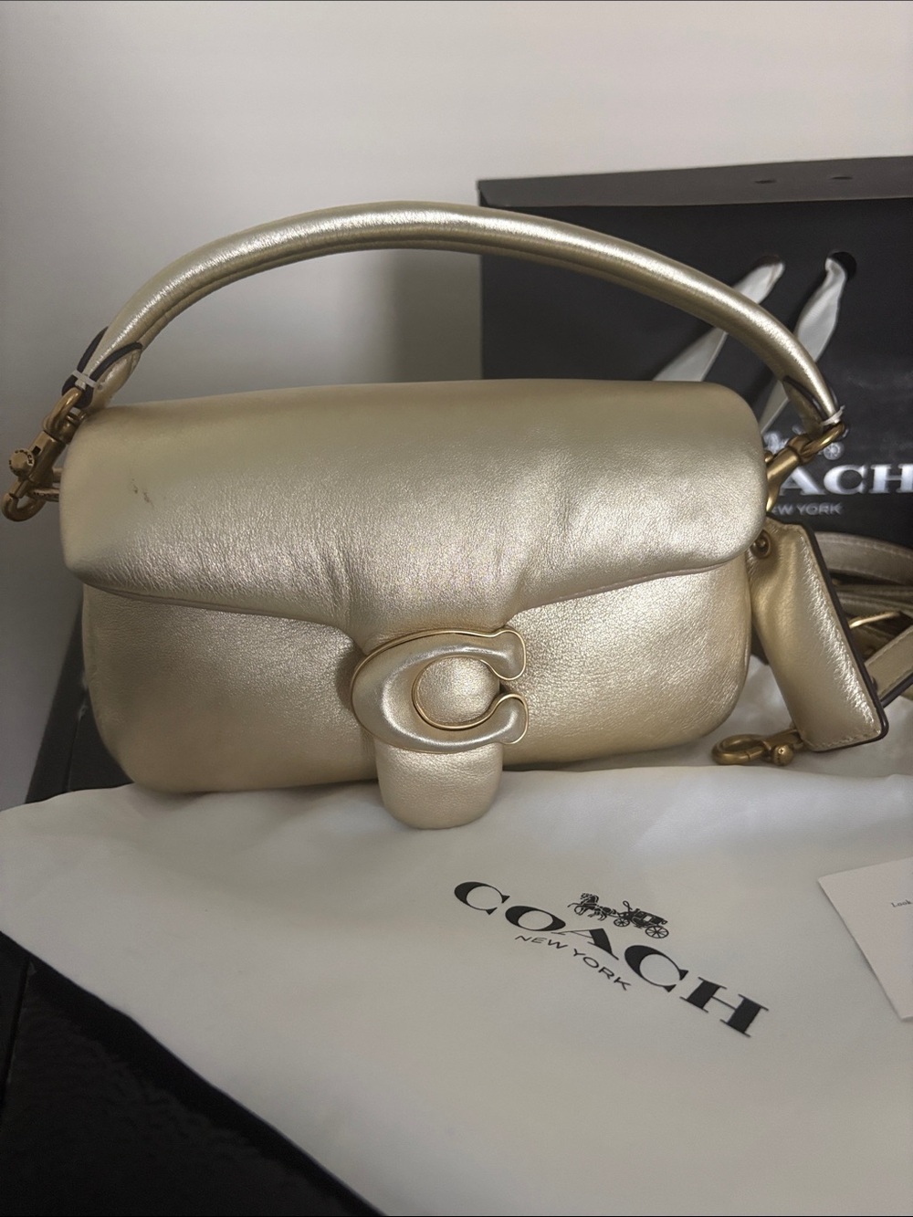 Coach Metallic Champagne Leather Shoulder Bag